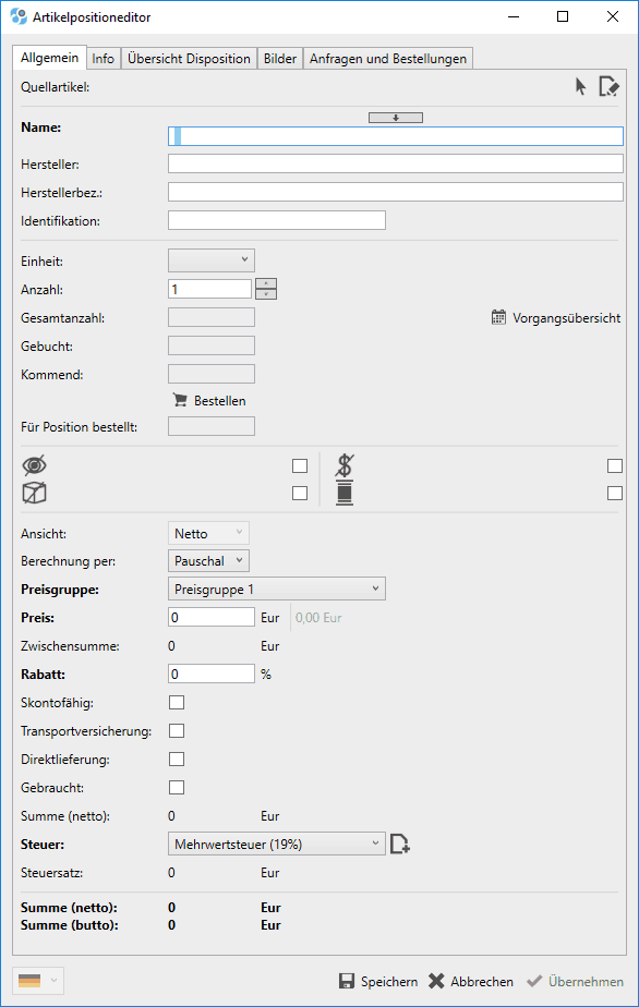 Ankauf-Positionen-Position-Allgemein