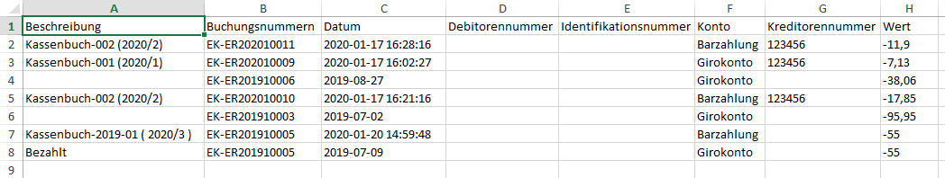 Jobtura-Ressourcen-Kassenbuch-Vorgaenge-Export-Ergebnis