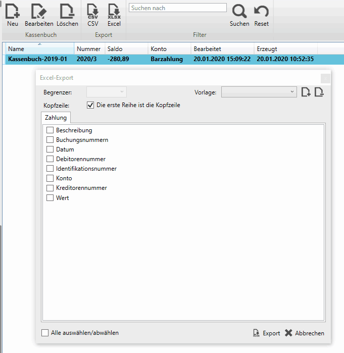 Jobtura-Ressourcen-Kassenbuch-Vorgaenge-Export