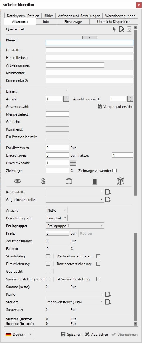 Jobtura-Vorgang-Artikelpositionseditor